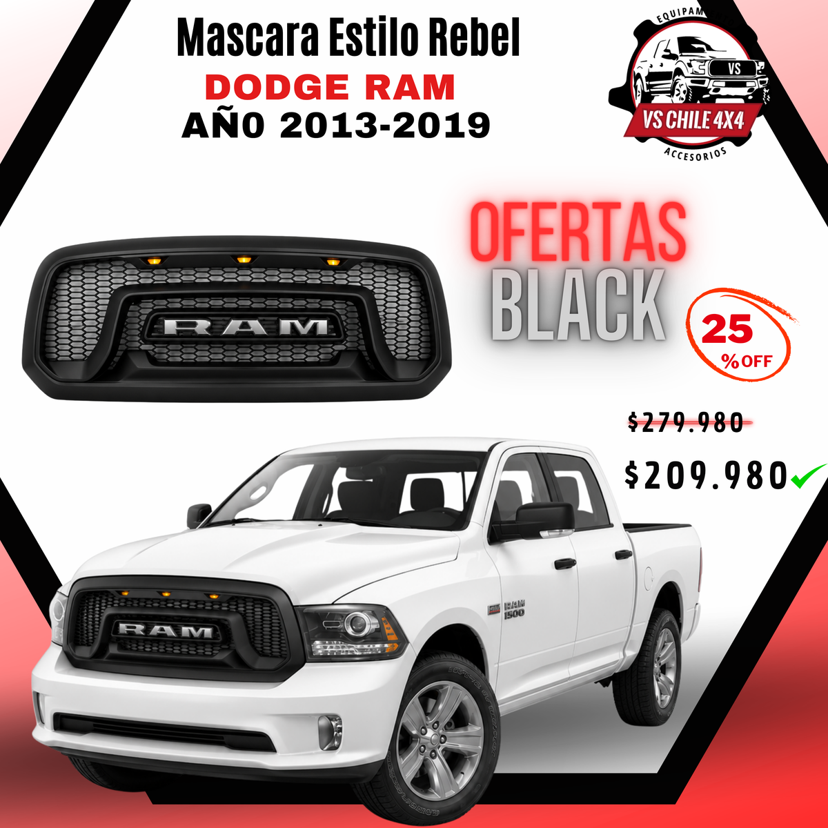 Máscara Frontal Estilo Rebel – Dodge RAM 1500 2013–2018