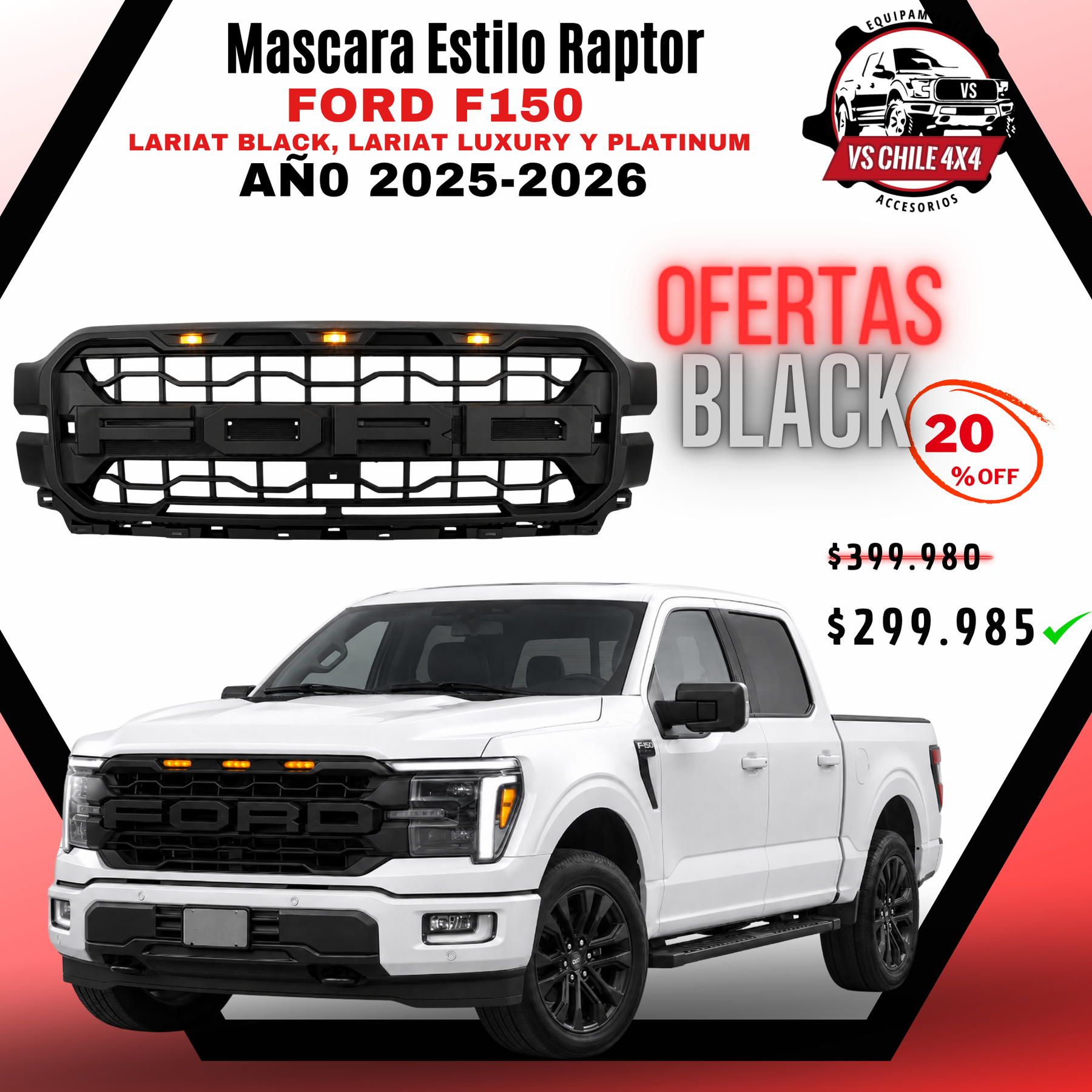 Máscara Frontal Estilo Raptor – Ford F-150 2025–2026