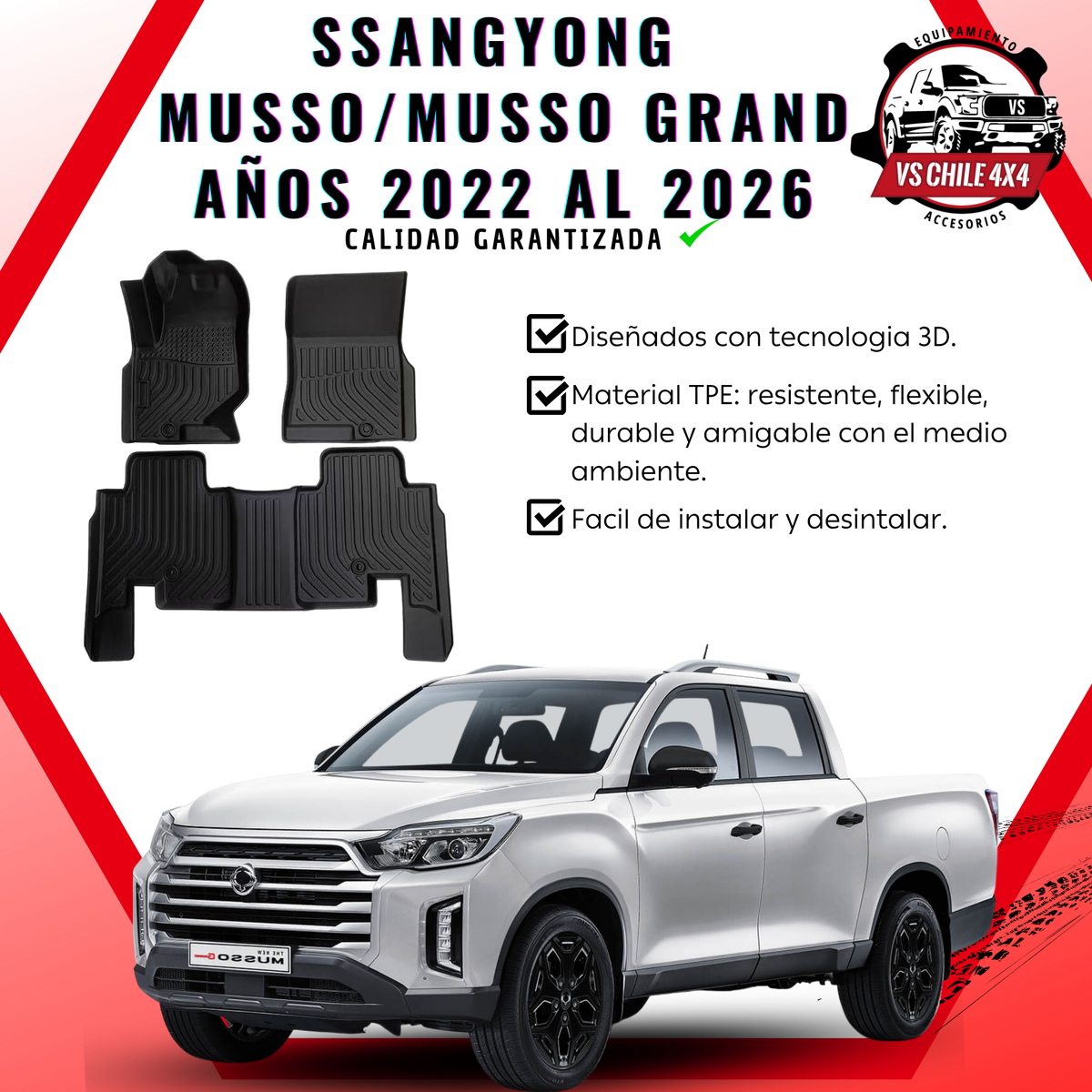 Pisos Calce Perfecto SsangYong Musso / Musso Grand 2019 al 2026