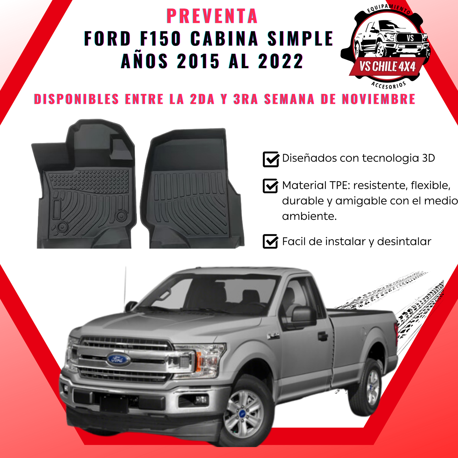 (PREVENTA) Pisos Calce Perfecto Ford f150 Cabina Simple años 2015 al 2022