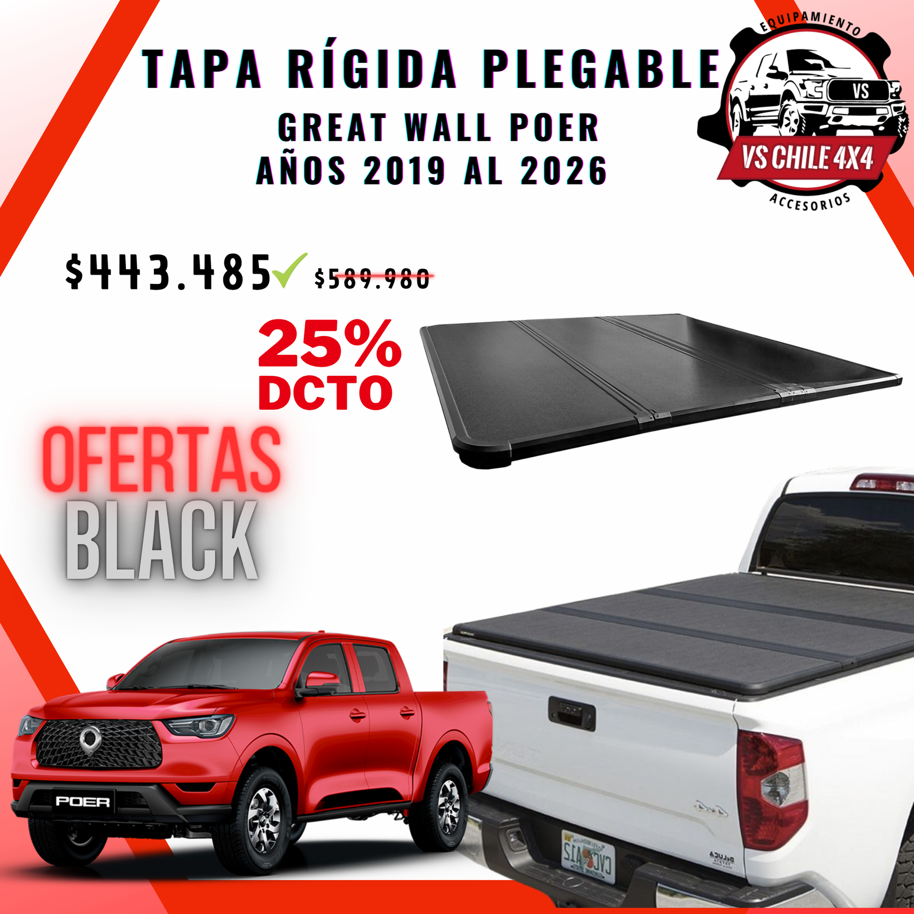 Tapa dura Plegable Tri-Fold Poer 2019–2026