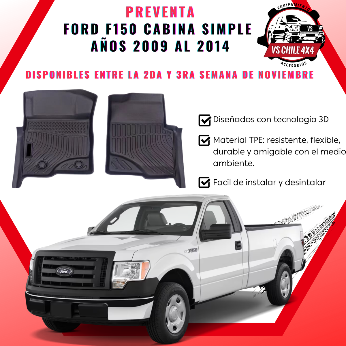 (PREVENTA) Pisos Calce Perfecto Ford f150 Cabina Simple años 2009 al 2014