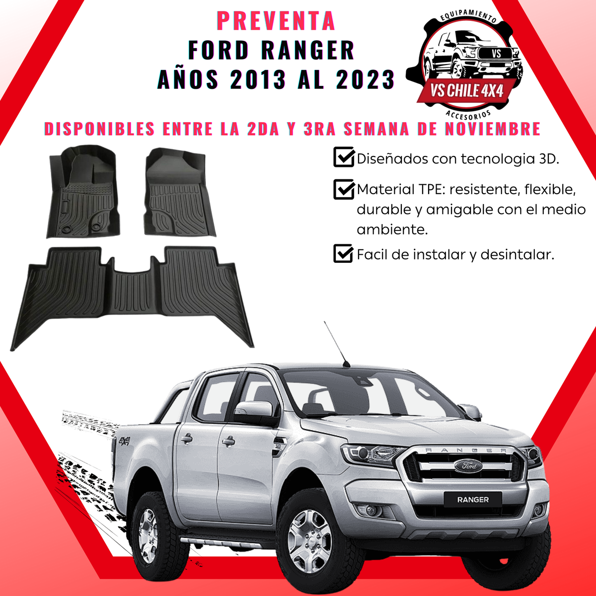 (PREVENTA) Pisos Calce Perfecto Ford Ranger años 2013 al 2023