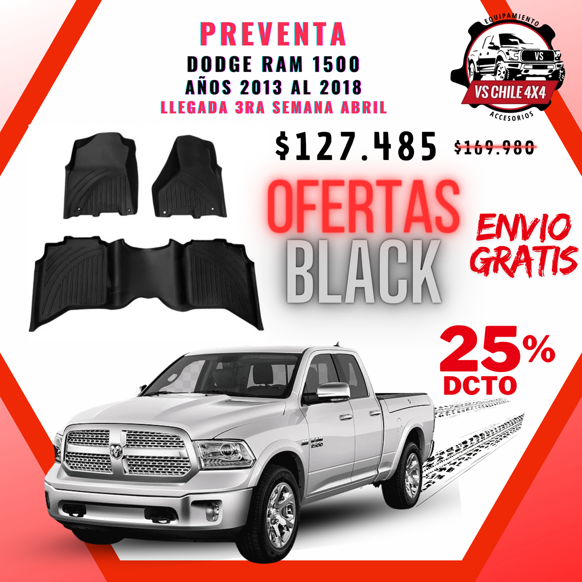 (PREVENTA) Pisos Calce Perfecto DODGE RAM 1500 (CREW CAB) años 2013 al 2018