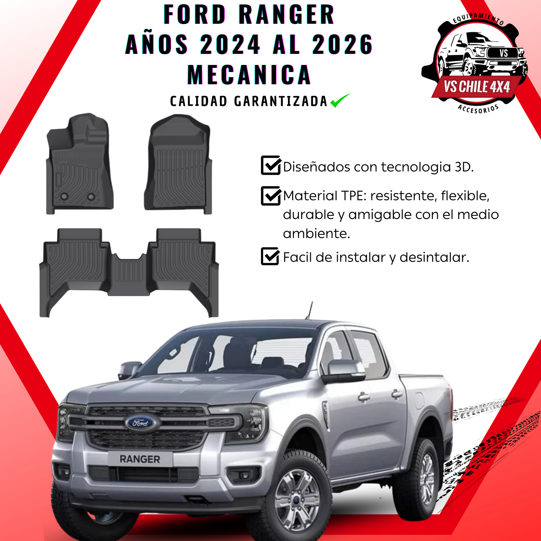 Pisos Calce Perfecto Ford Ranger T9 (2024 - 2026) Mecanica