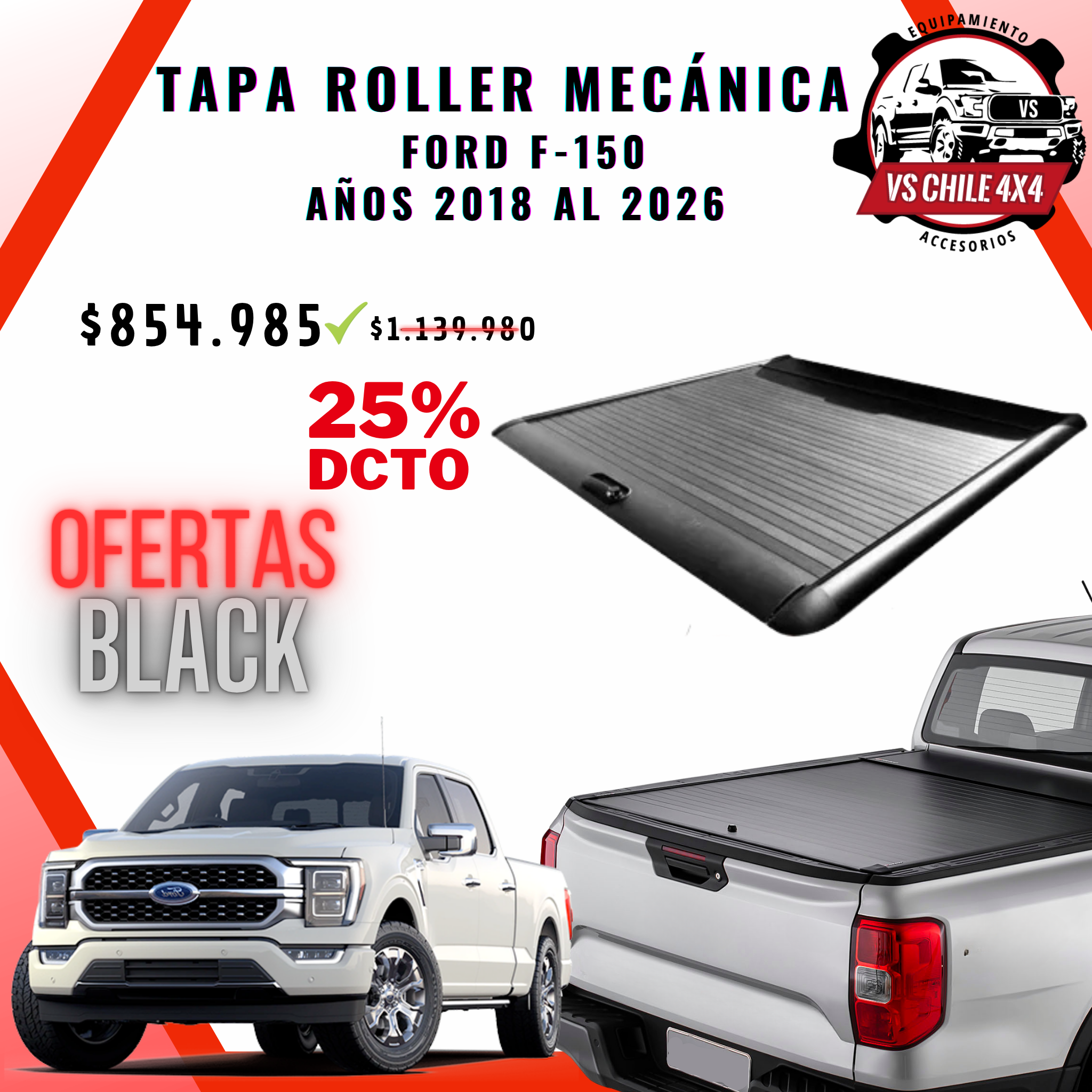 Tapa Roller Mecánica Ford F-150 2018 - 2026