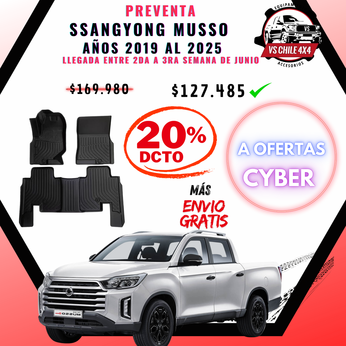 🛻 (PREVENTA) Pisos Calce Perfecto SsangYong Musso 2019 al 2025 | 20% DCTO + Envío Gratis