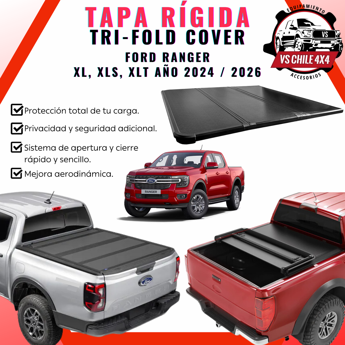 Tapa Plegable Rígida Ford Ranger años 2024 al 2026