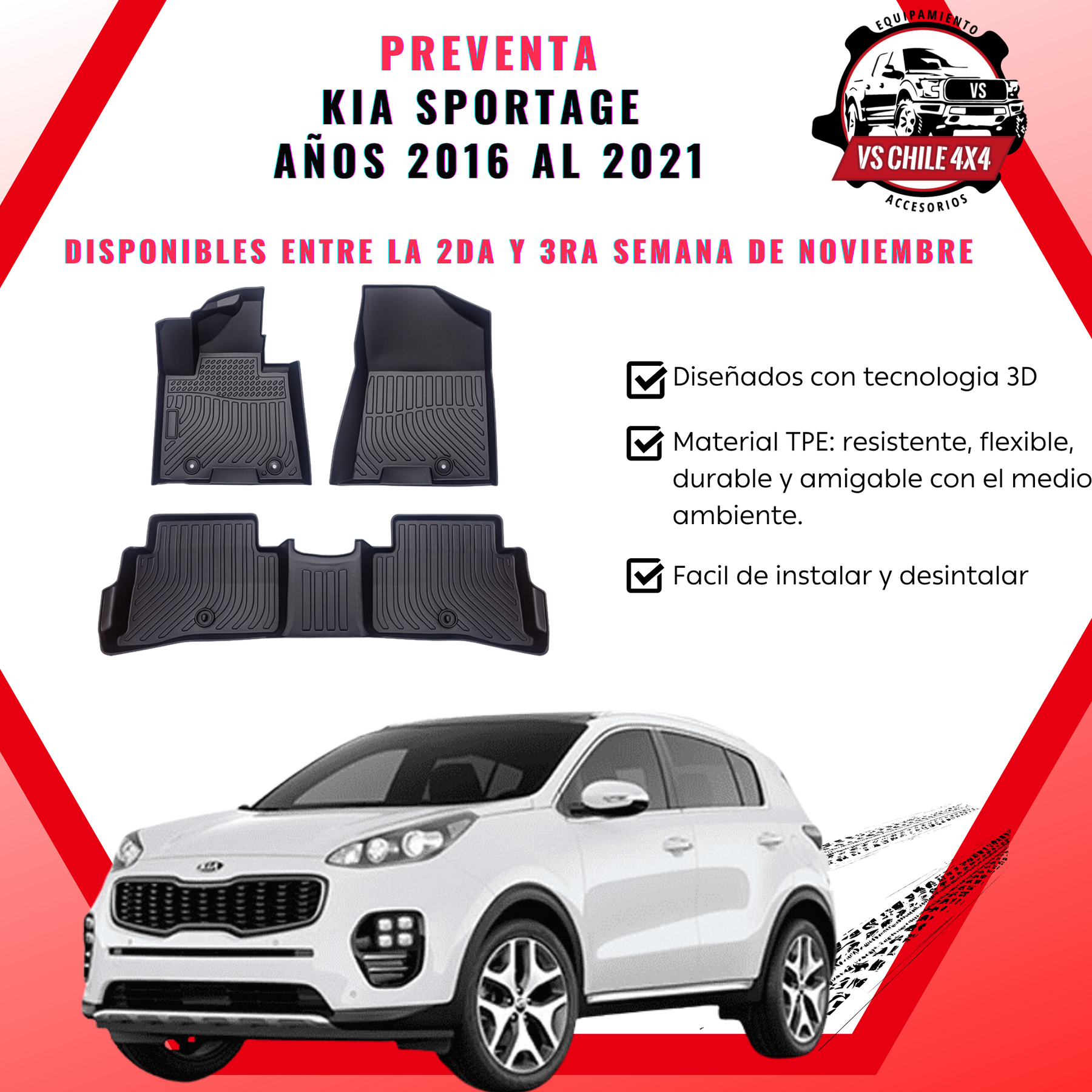 (PREVENTA) Pisos Calce Perfecto Kia Sportage 2016-2021