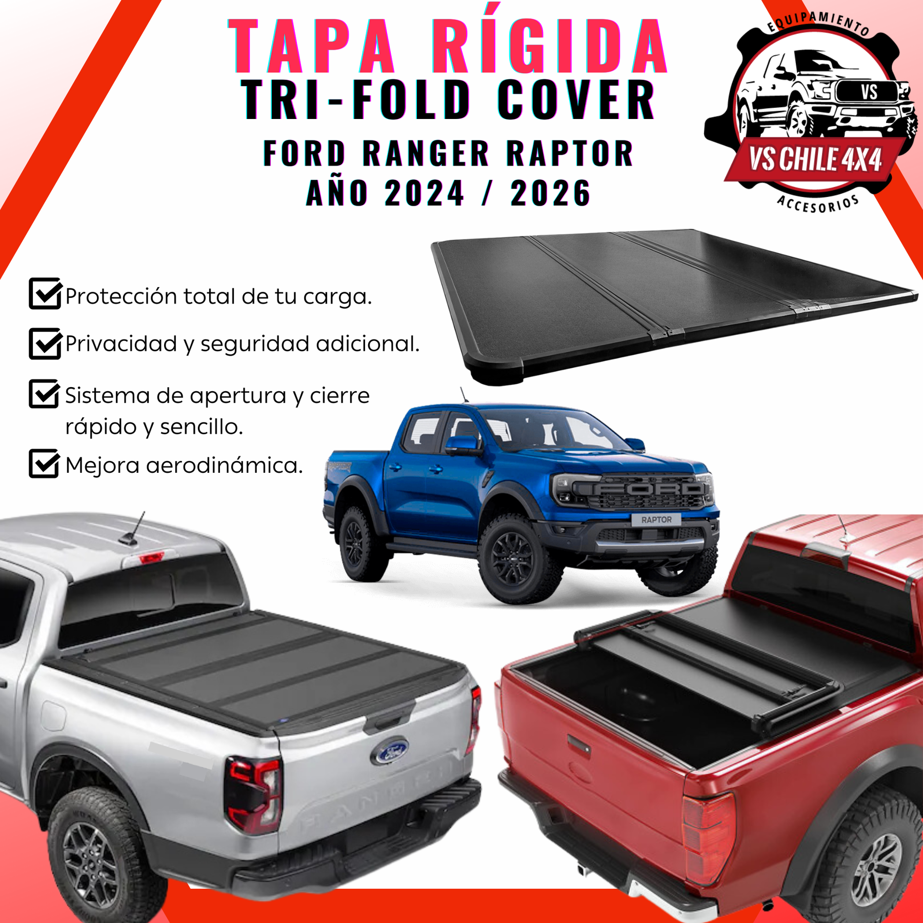 Tapa Plegable Rígida Ford Ranger Raptor 2024 al 2026