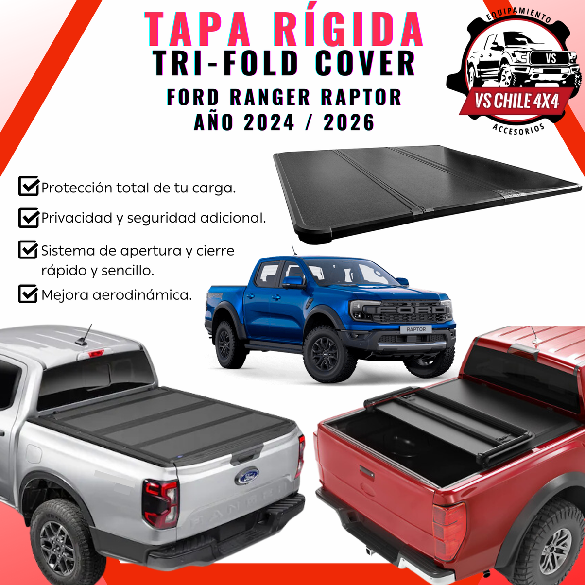 Tapa Plegable Rígida Ford Ranger Raptor 2024 al 2026