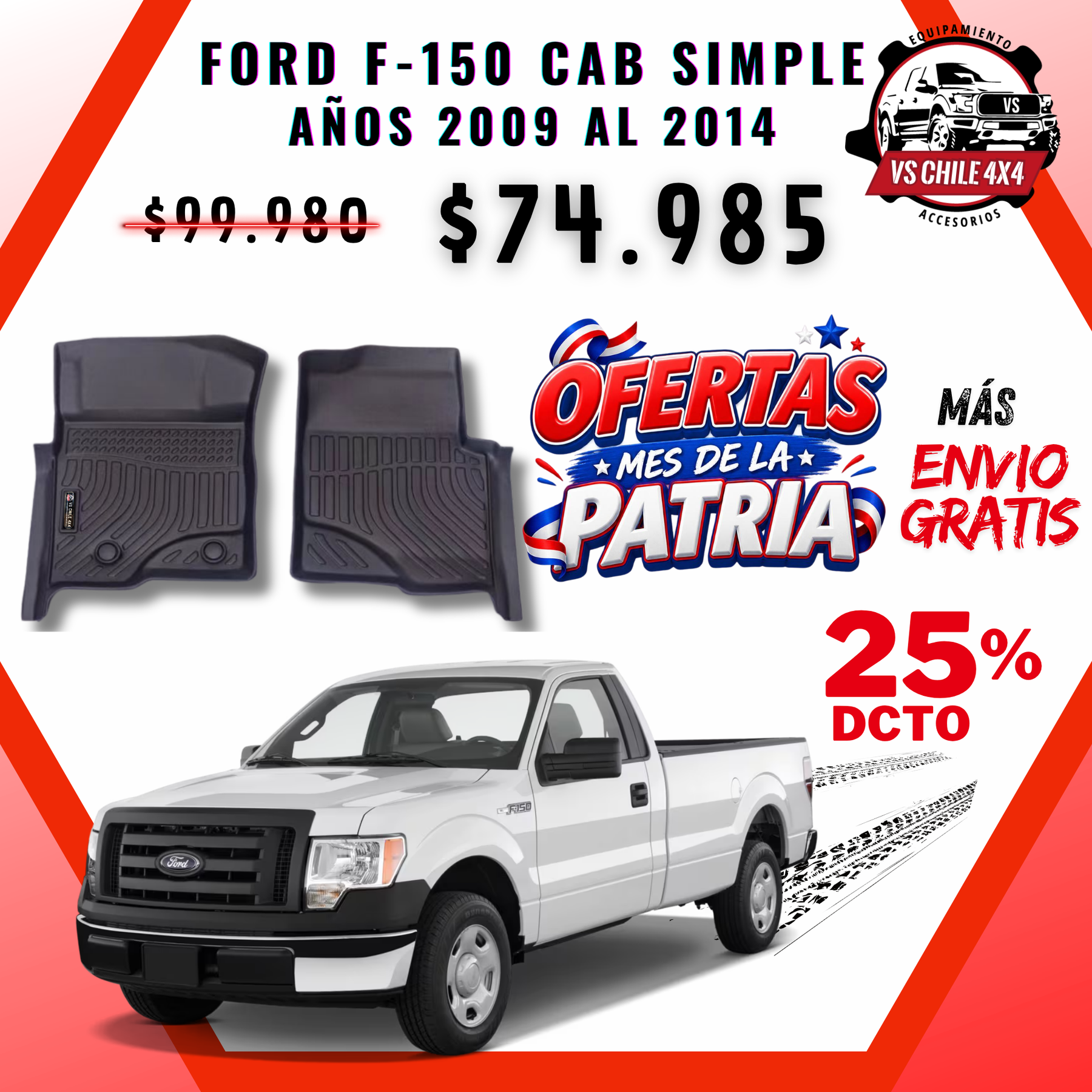 Pisos Calce Perfecto Ford F150 cabina simple  2009 - 2014