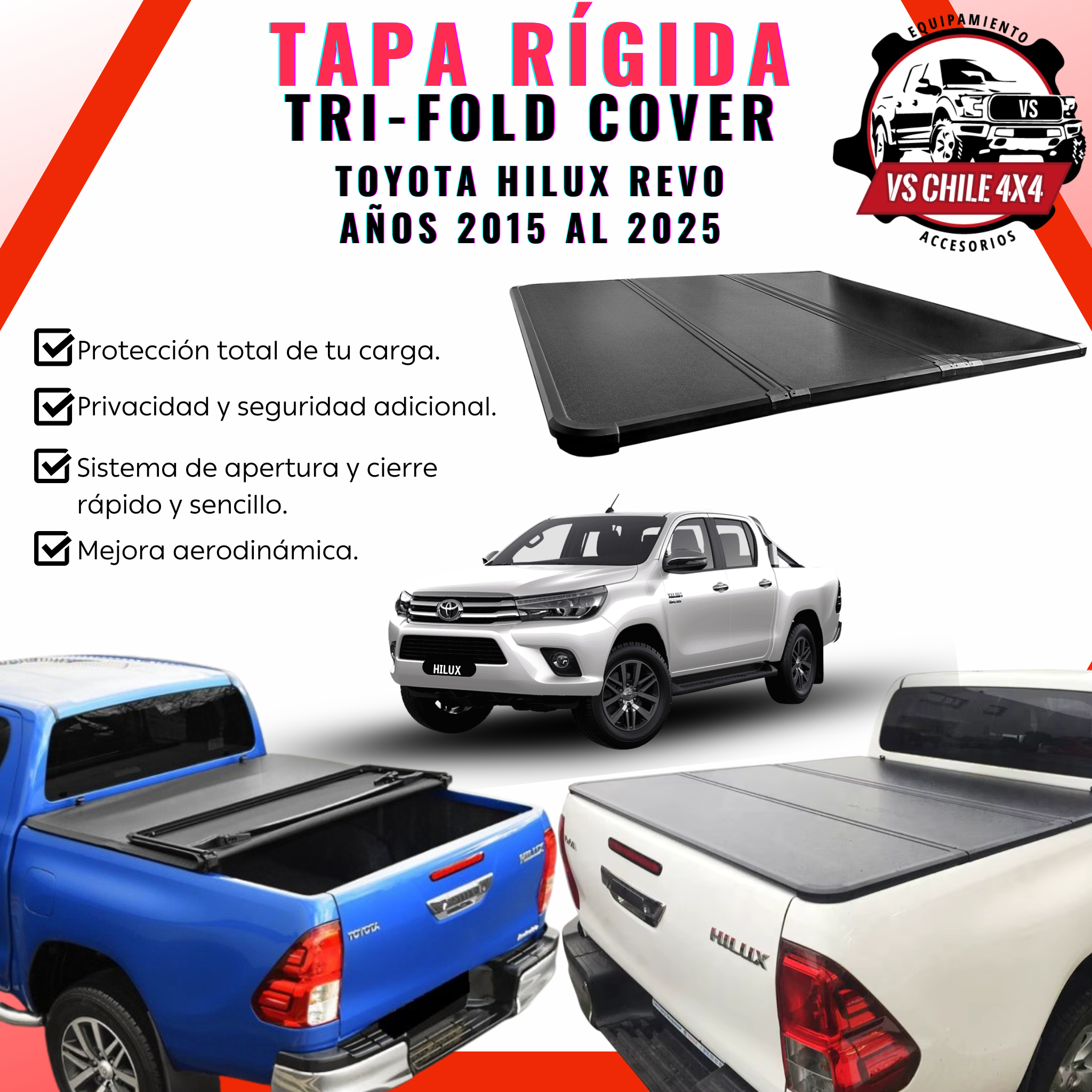 Tapa Plegable Rígida Toyota Hilux 2015 al 2025