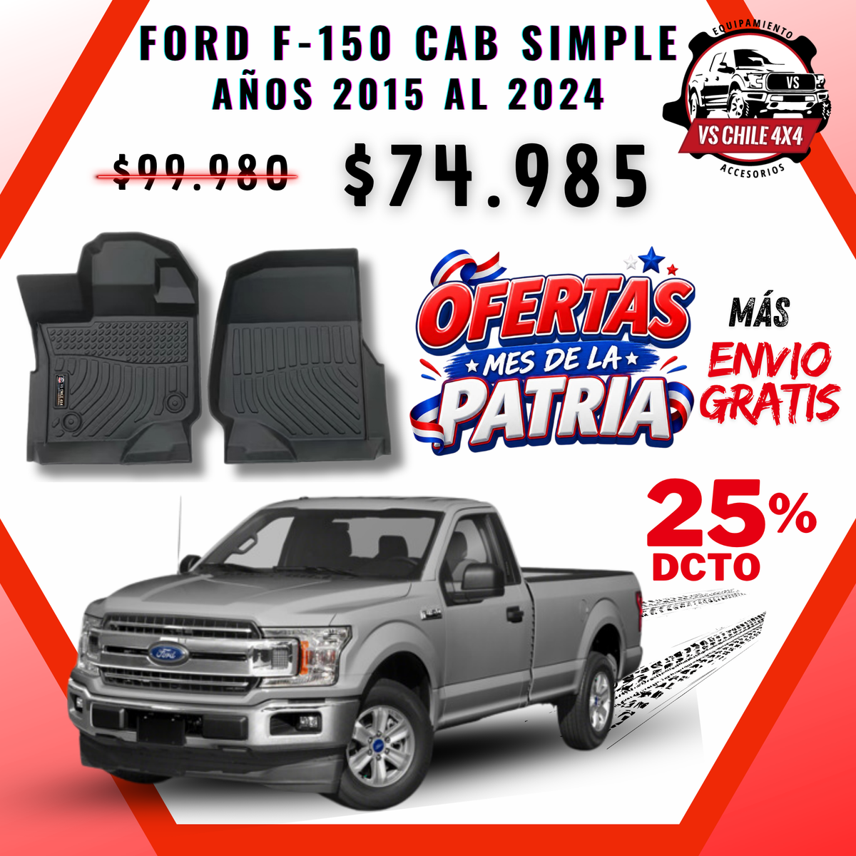 Pisos Calce Perfecto Ford F150 cabina simple 2015 - 2024