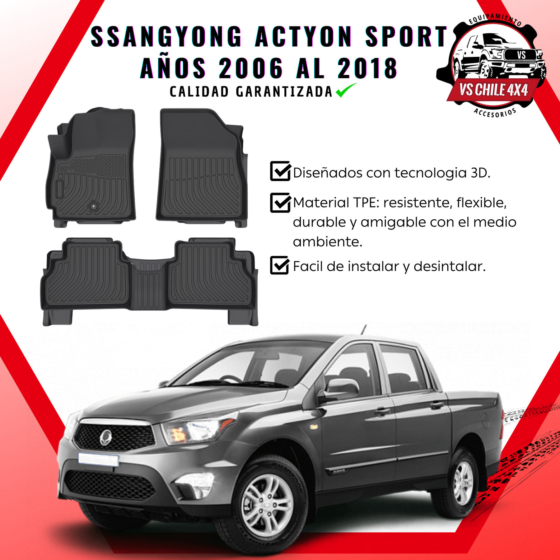 Pisos Calce Perfecto SsangYong Actyon Sport 2006 al 2018