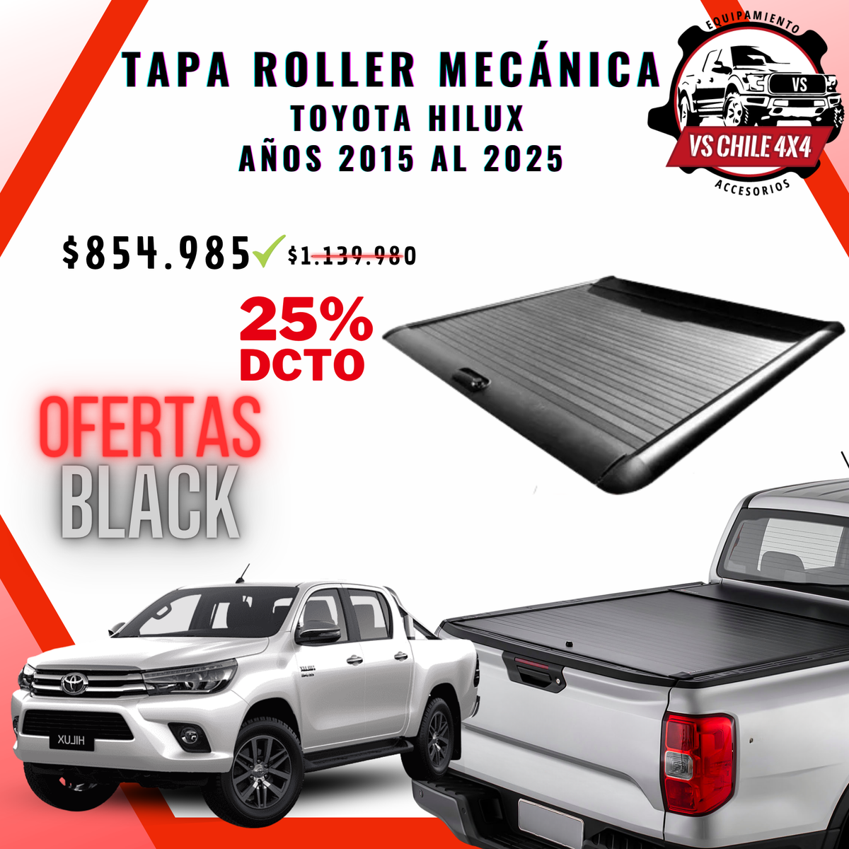 Tapa Roller Mecánica Toyota Hilux 2015 - 2025