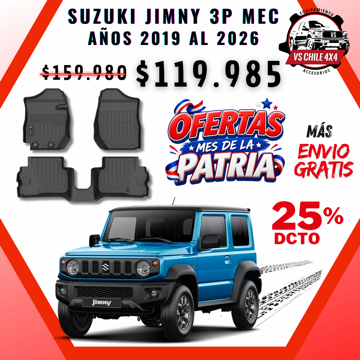 Pisos Calce Perfecto Suzuki Jimny Mecánico 3 Puertas 2019 al 2026