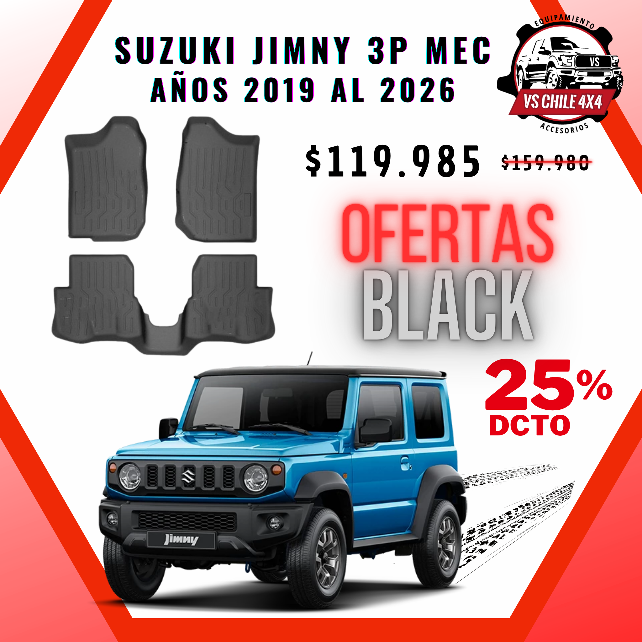 Pisos Calce Perfecto Suzuki Jimny Mecánico 3 Puertas 2019 al 2026