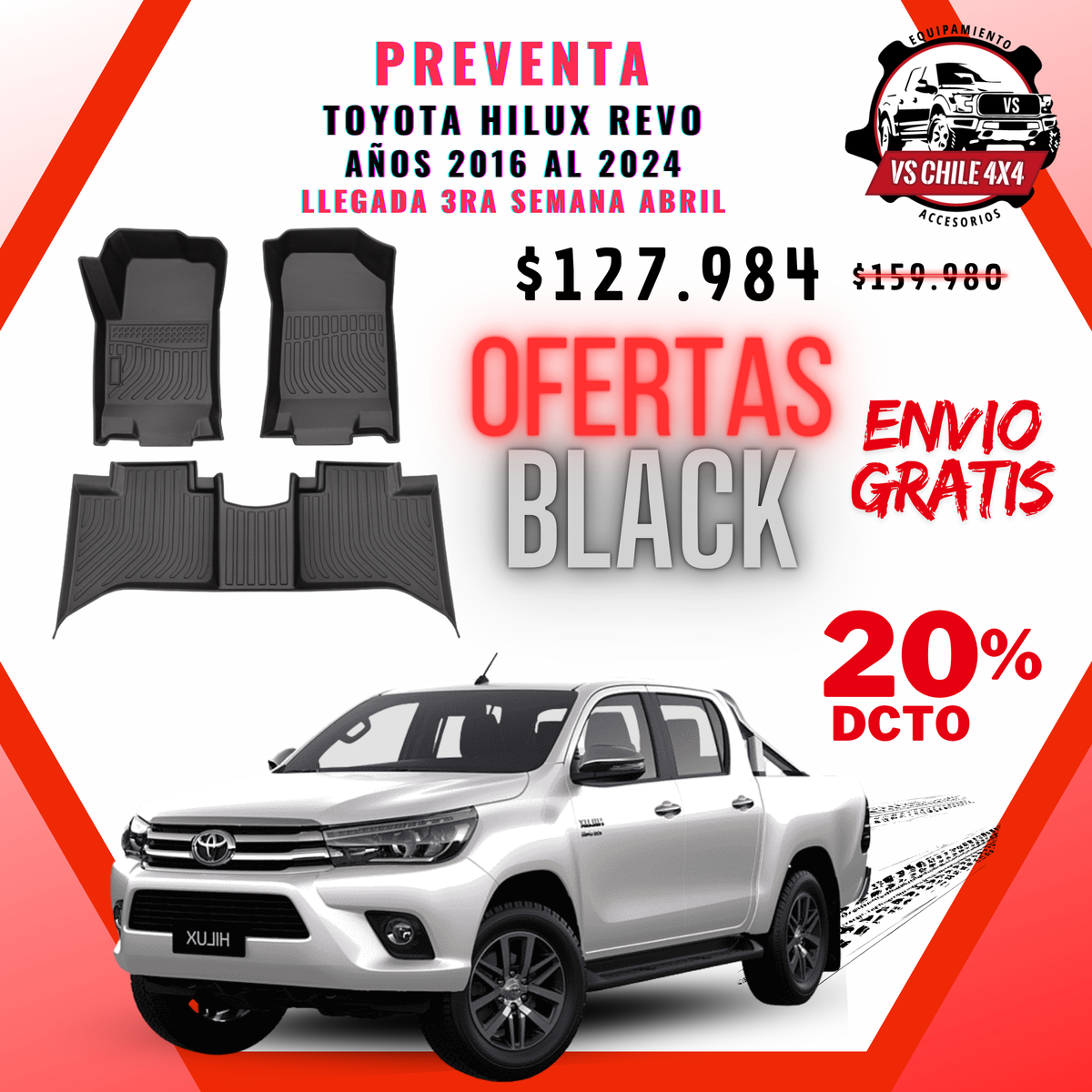 (PREVENTA) Pisos Calce Perfecto Toyota Hilux años 2016 - 2025