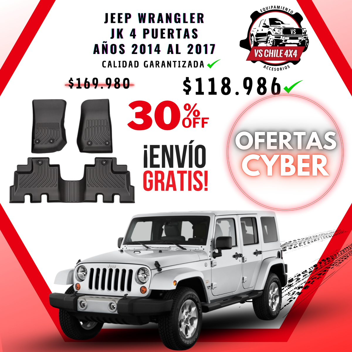 Pisos Calce Perfecto JEEP Wrangler JK 4 puertas años 2014 al 2017