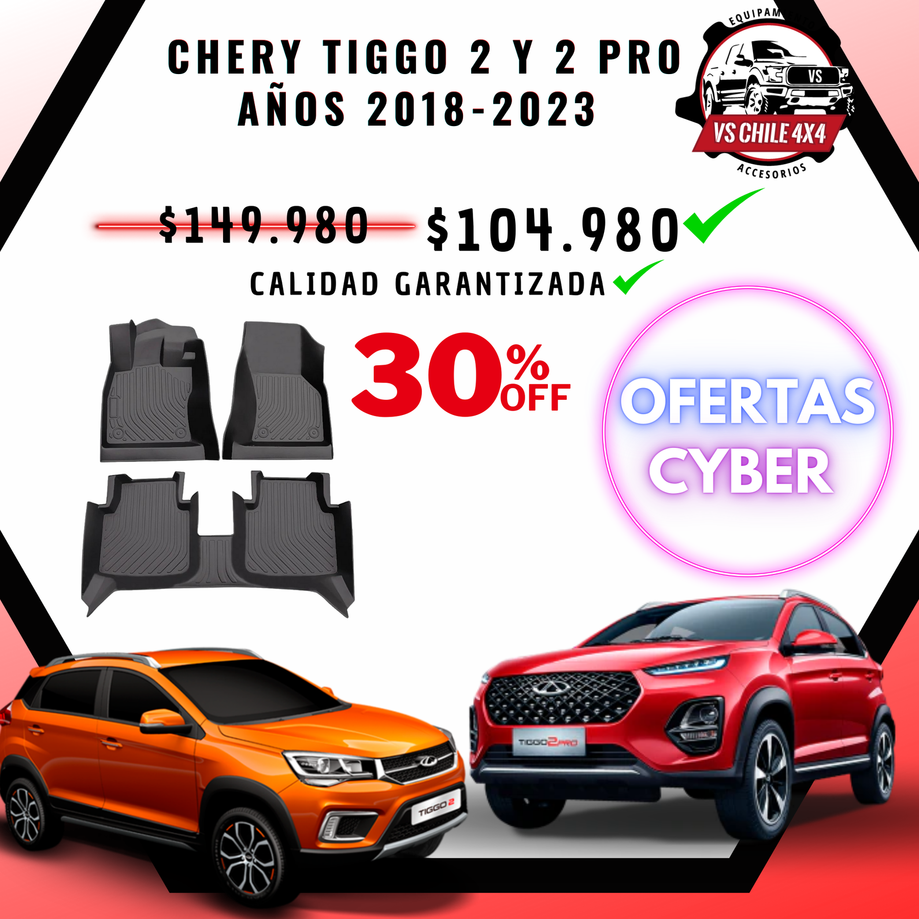 Pisos Calce Perfecto CHERY TIGGO 2 / TIGGO 2 PRO AÑOS 2018 AL 2023