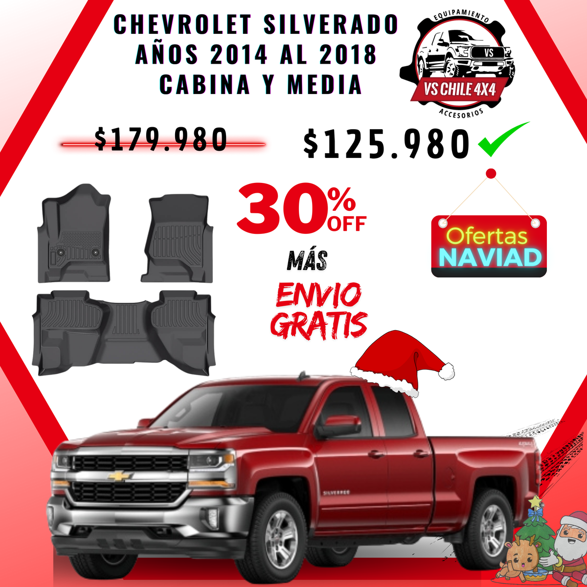 Pisos Calce Perfecto Chevrolet Silverado cabina y media años 2014 al 2018