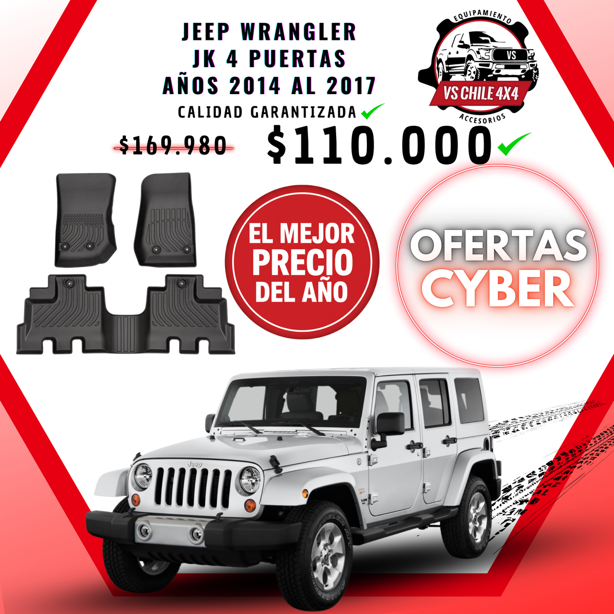 Pisos Calce Perfecto JEEP Wrangler JK 4 puertas años 2014 al 2017