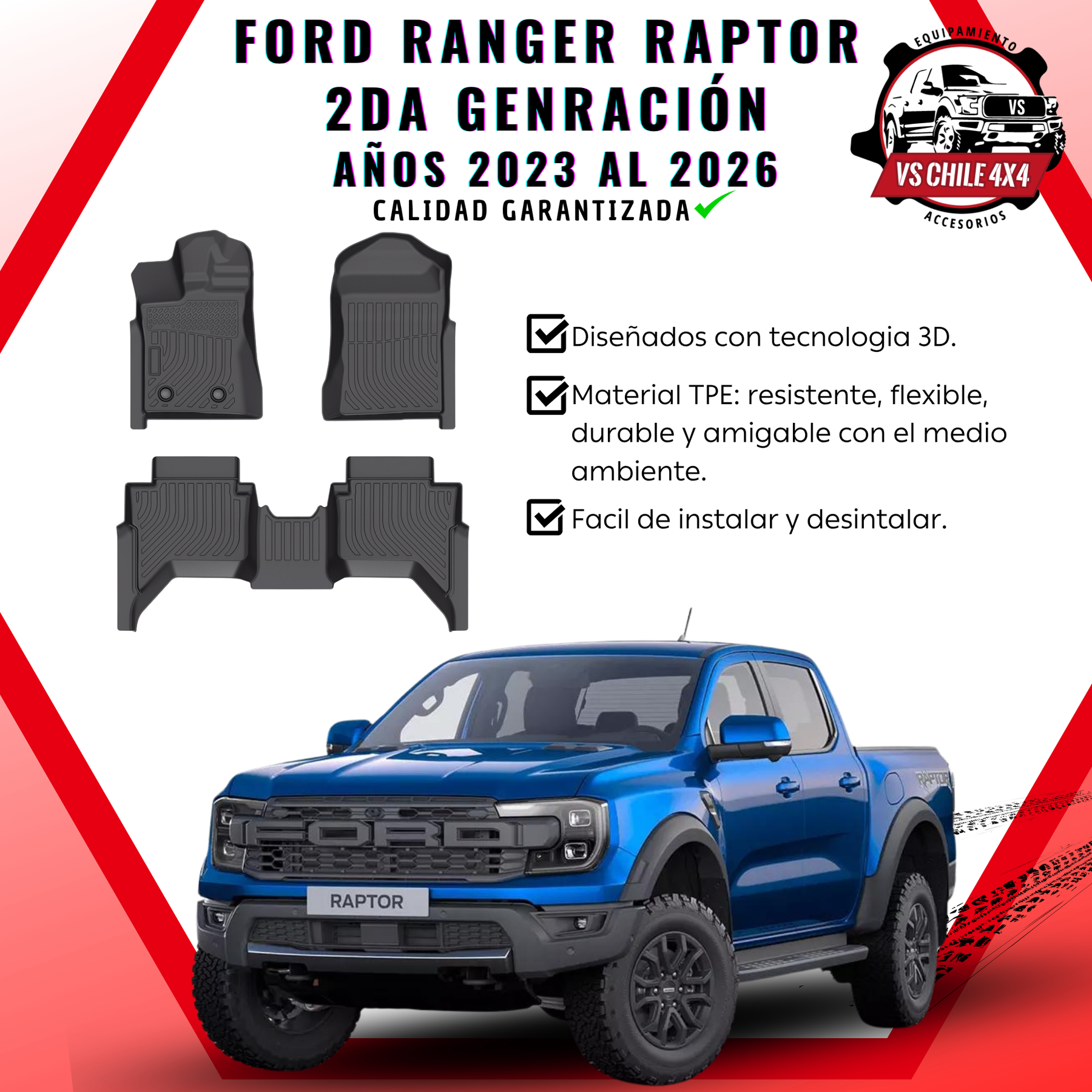 Pisos Calce Perfecto Ford Ranger Raptor 2da Gen (2023 - 2026)