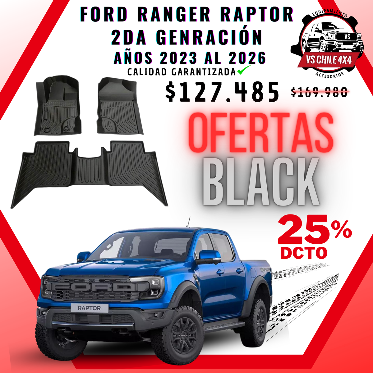 Pisos Calce Perfecto Ford Ranger Raptor 2da Gen (2023 - 2026)
