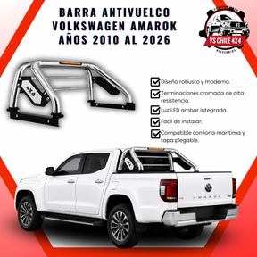 Barra Antivuelco Cromada Volkswagen Amarok 2010-2026 con Luz LED