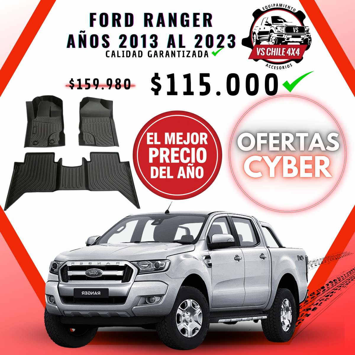 Pisos Calce Perfecto Ford Ranger años 2013 al 2023