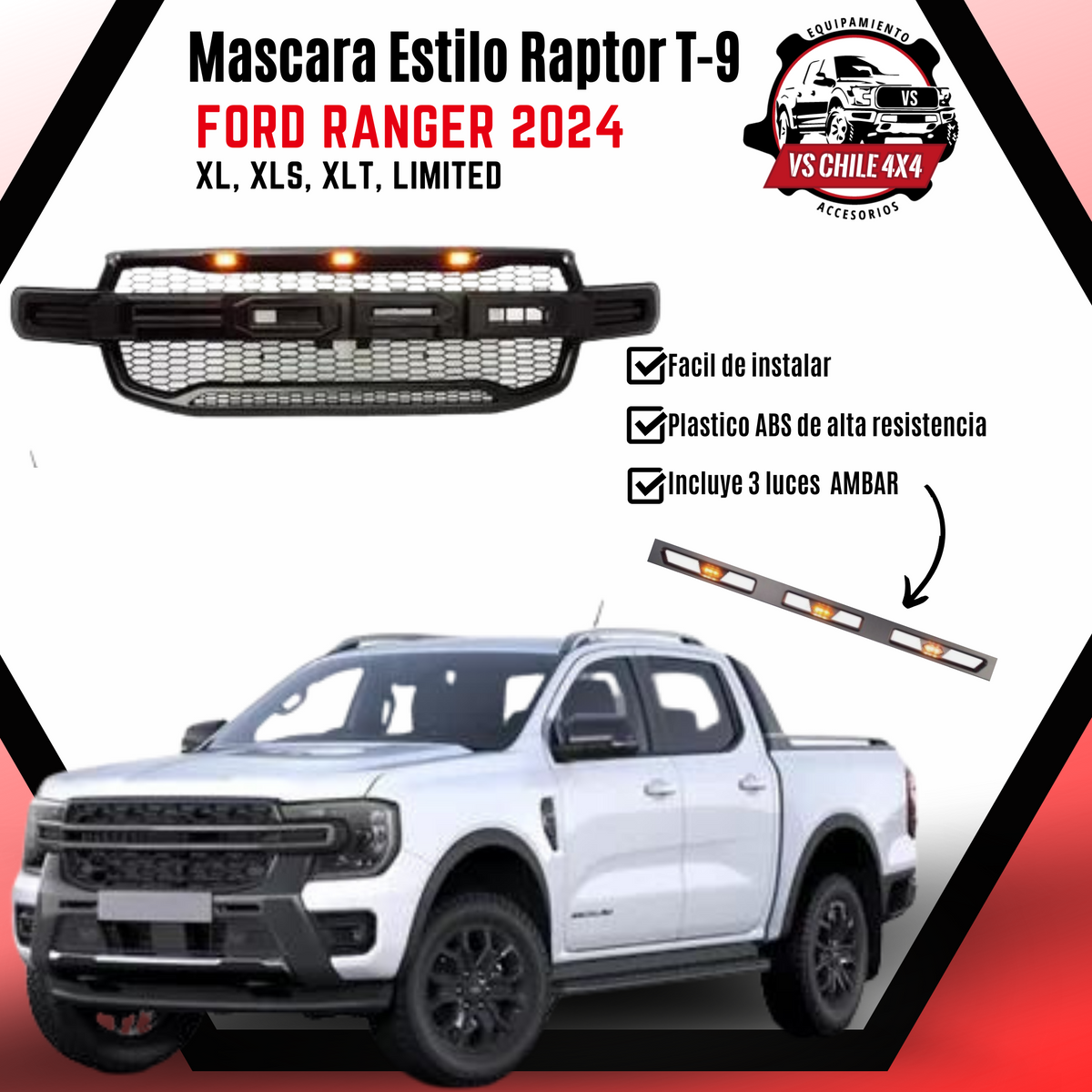 Máscara Estilo Raptor Exclusiva para Ford Ranger años 2024 Transforma tu Camioneta!