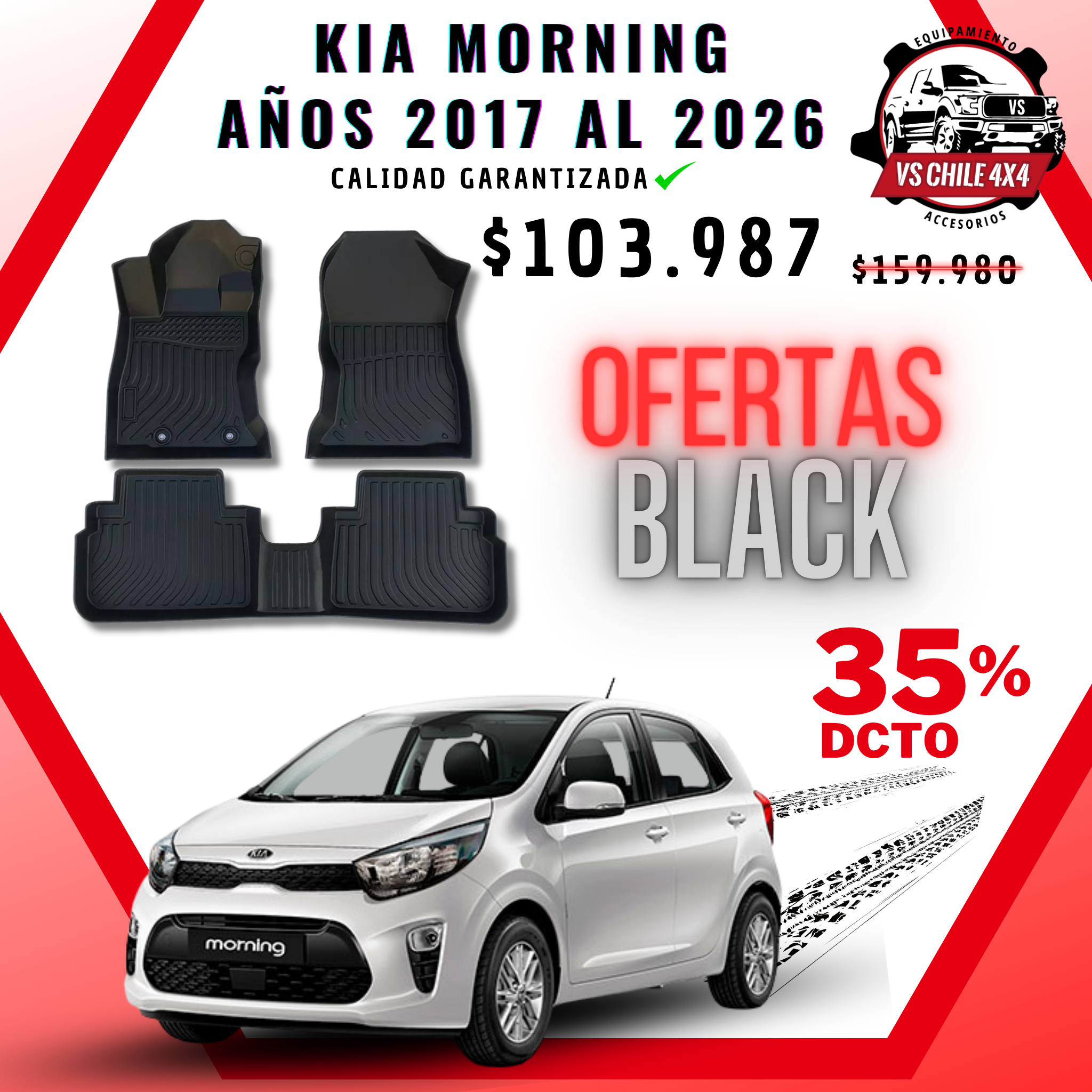 Pisos Calce Perfecto KIA Morning años 2017 al 2026