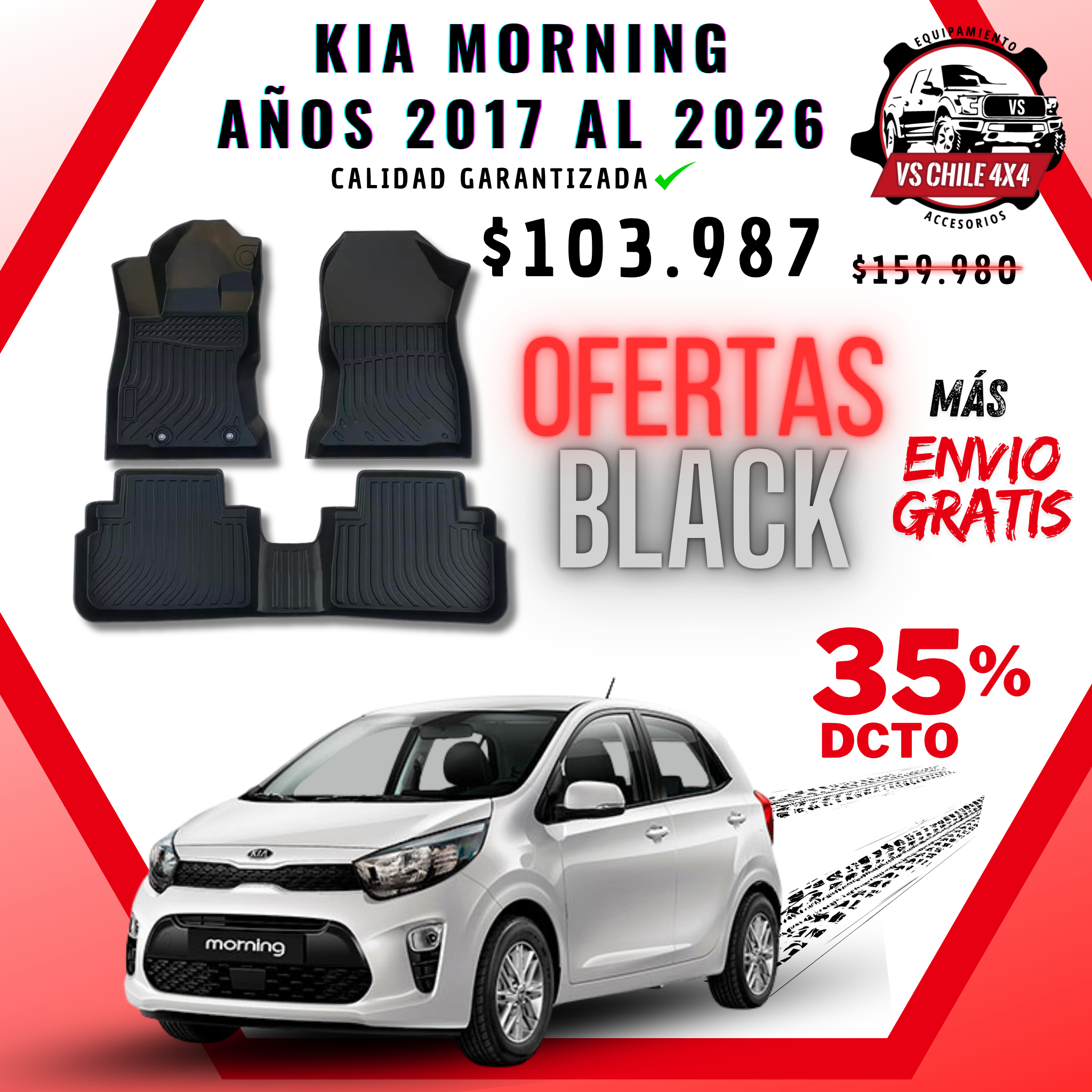 Pisos Calce Perfecto KIA Morning años 2017 al 2026