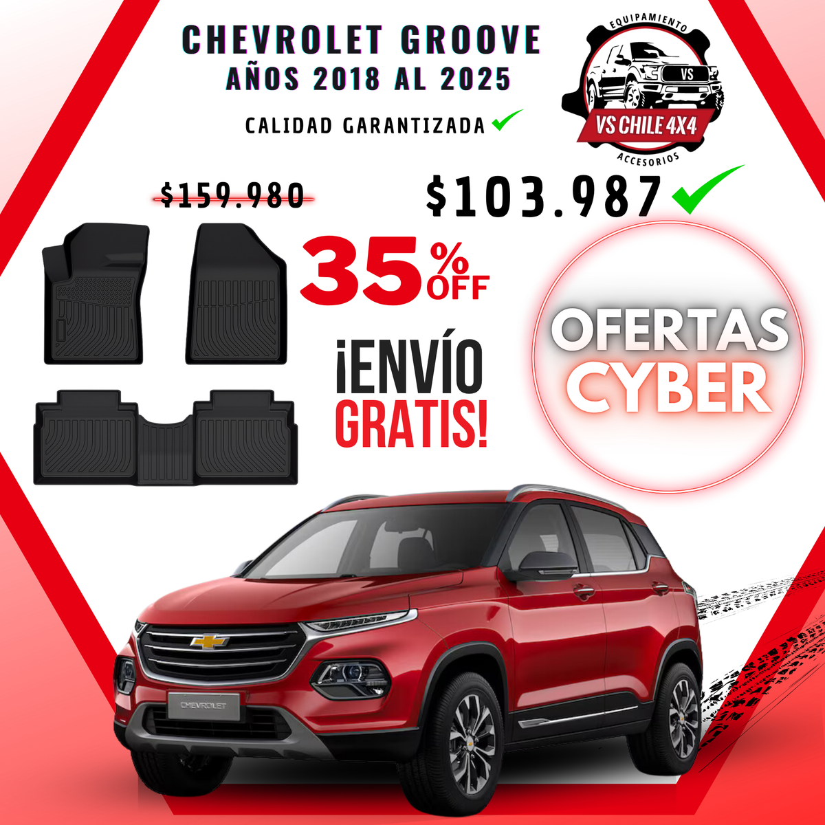 Pisos Calce Perfecto Chevrolet Groove años 2017 al 2025