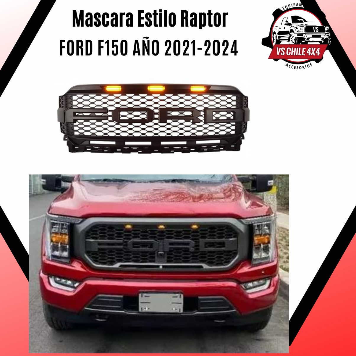 Máscara Estilo Raptor Ford F-150 (2021 - 2024) con Luces Ámbar