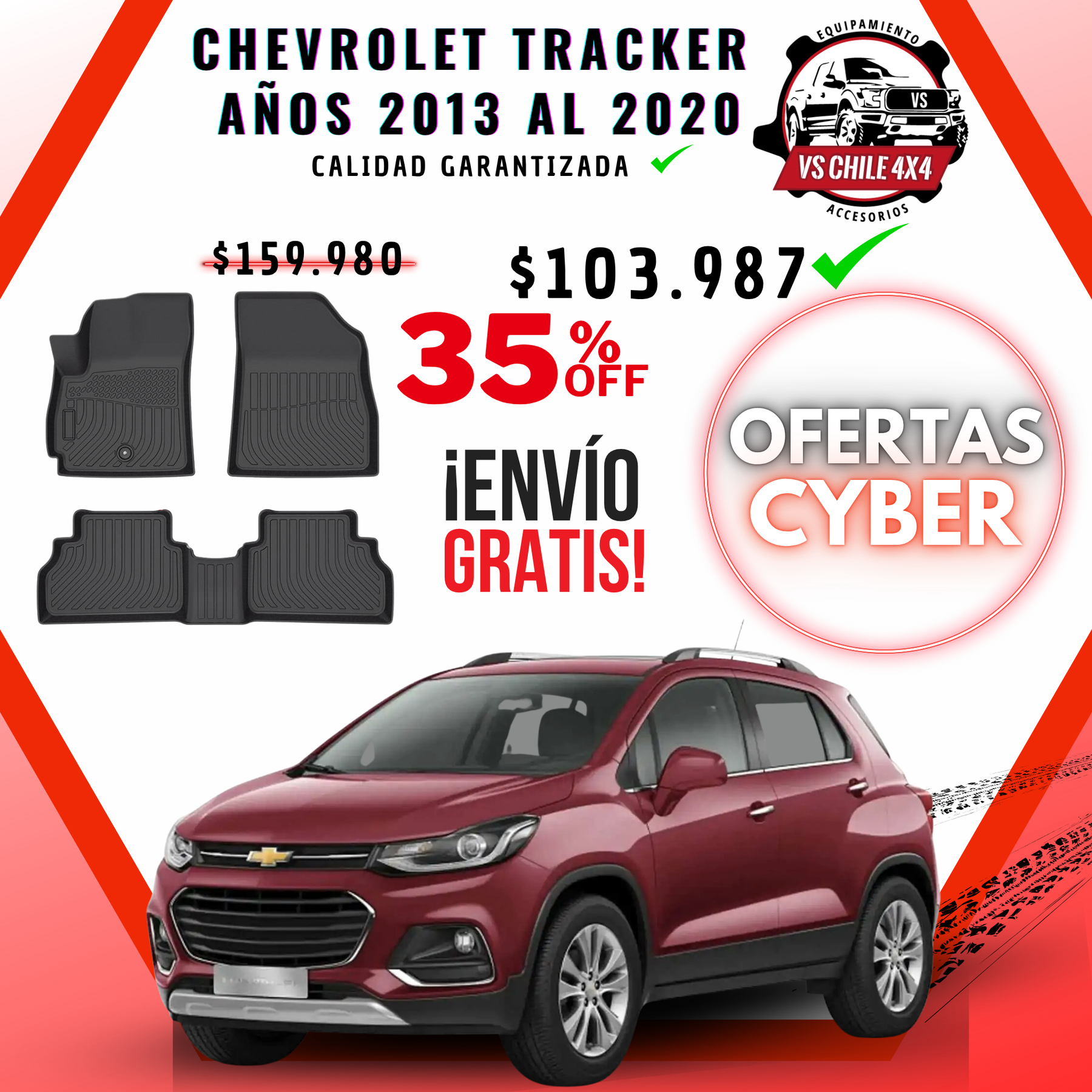 Pisos Calce Perfecto Chevrolet Tracker años 2013 al 2020