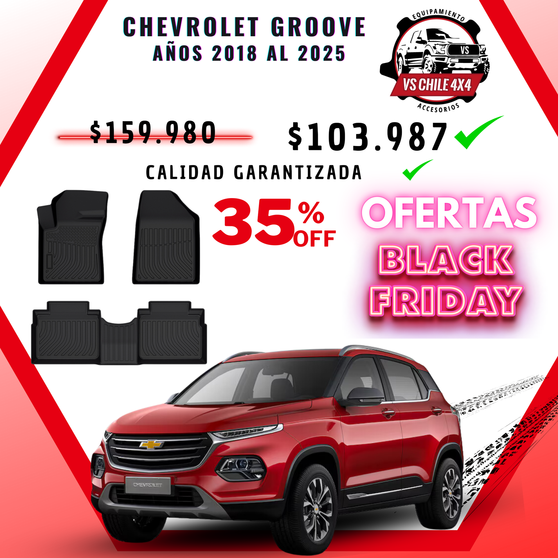 Pisos Calce Perfecto Chevrolet Groove años 2017 al 2025