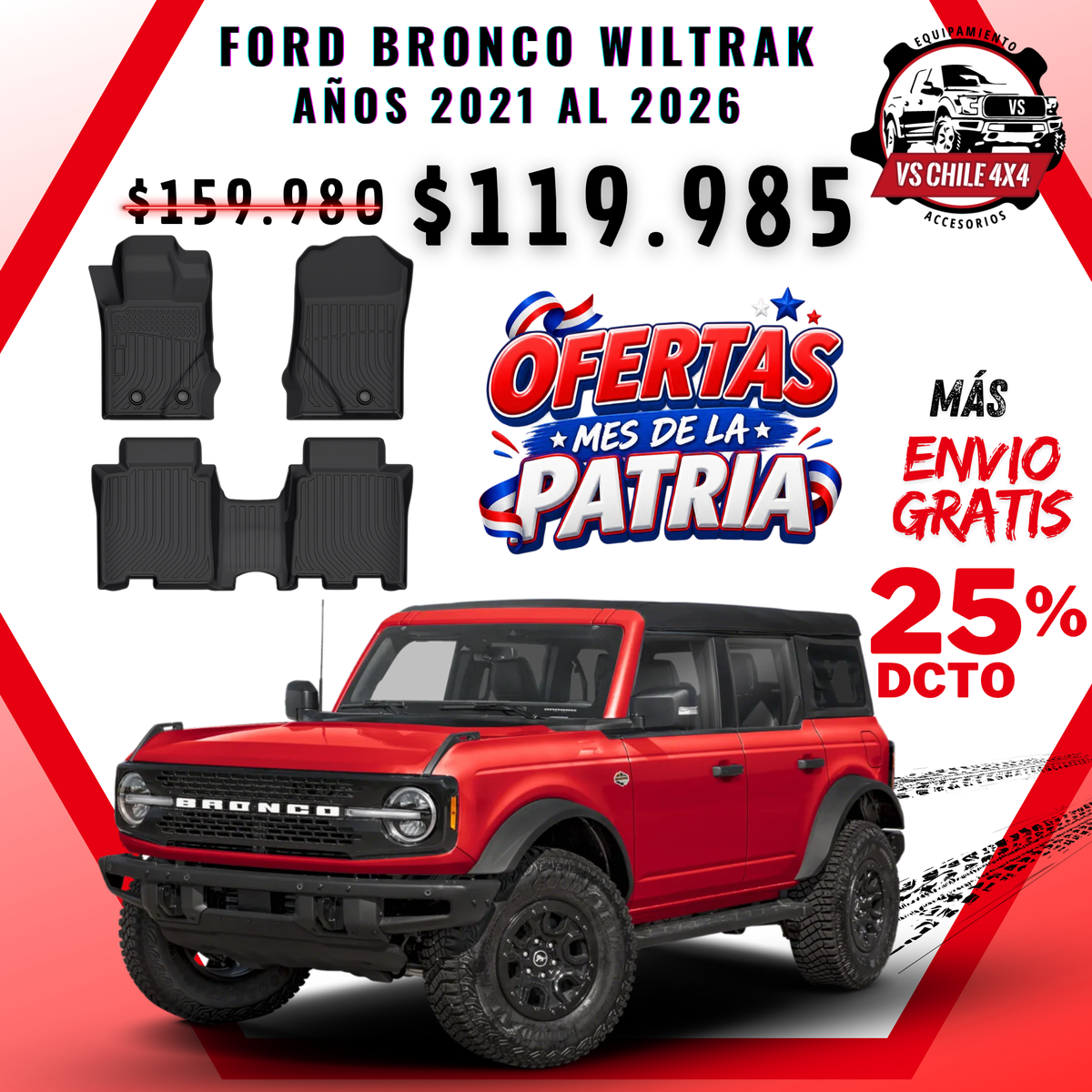 Pisos Calce Perfecto Ford Bronco Wildtrak años 2021 al 2026