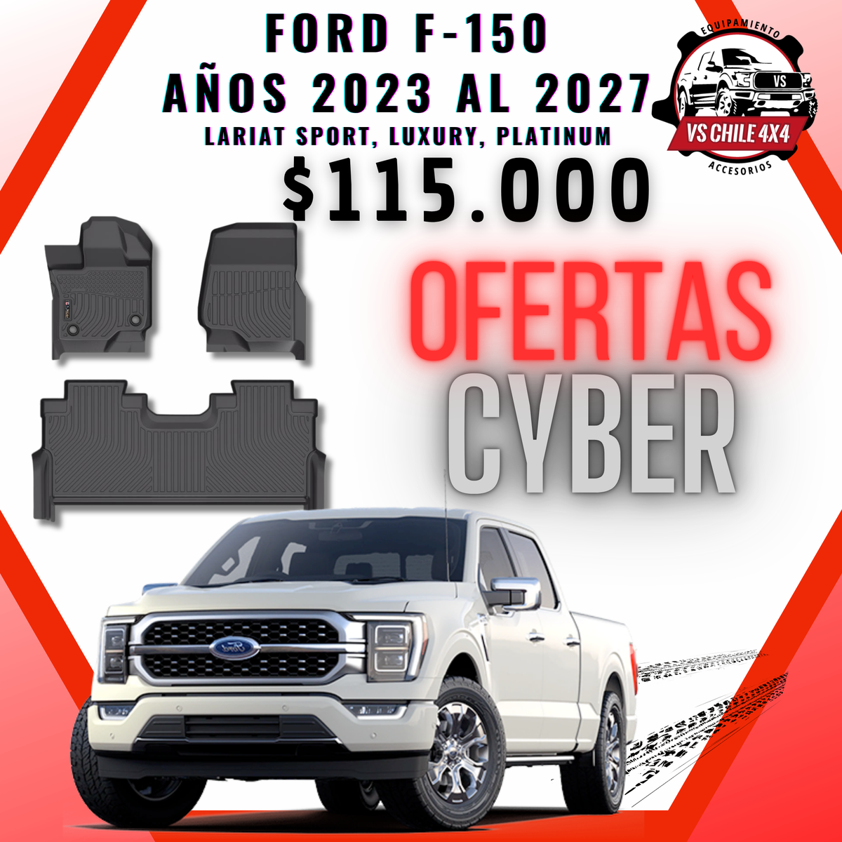Pisos Calce Perfecto Ford F150 2023 al 2027 (LARIAT SPORT, LUXURY, PLATINUM)