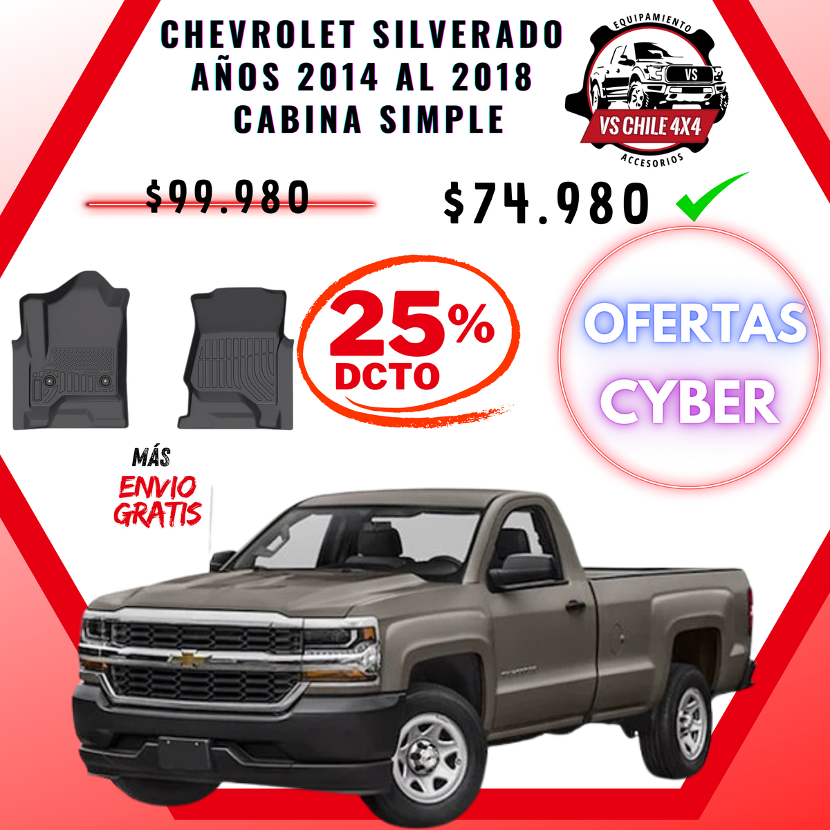 Pisos Calce Perfecto Chevrolet Silverado cabina simple 2014 al 2018