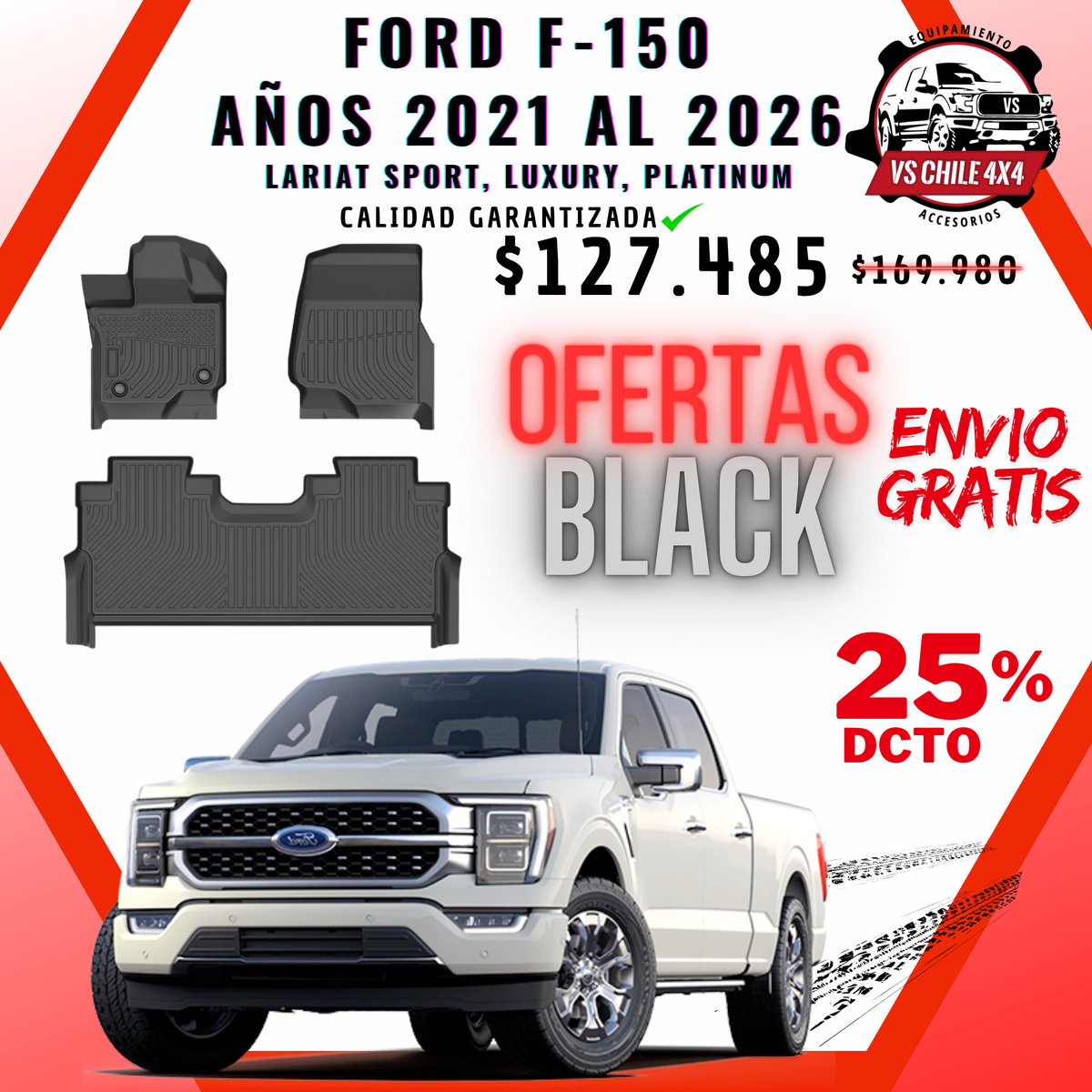 Pisos Calce Perfecto Ford F150 2021 al 2026 (LARIAT SPORT, LUXURY, PLATINUM)