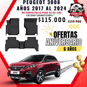 Pisos Calce Perfecto PEUGEOT 3008 años 2017 al 2024 NO COMPATIBLE PARA GT / GTLINE