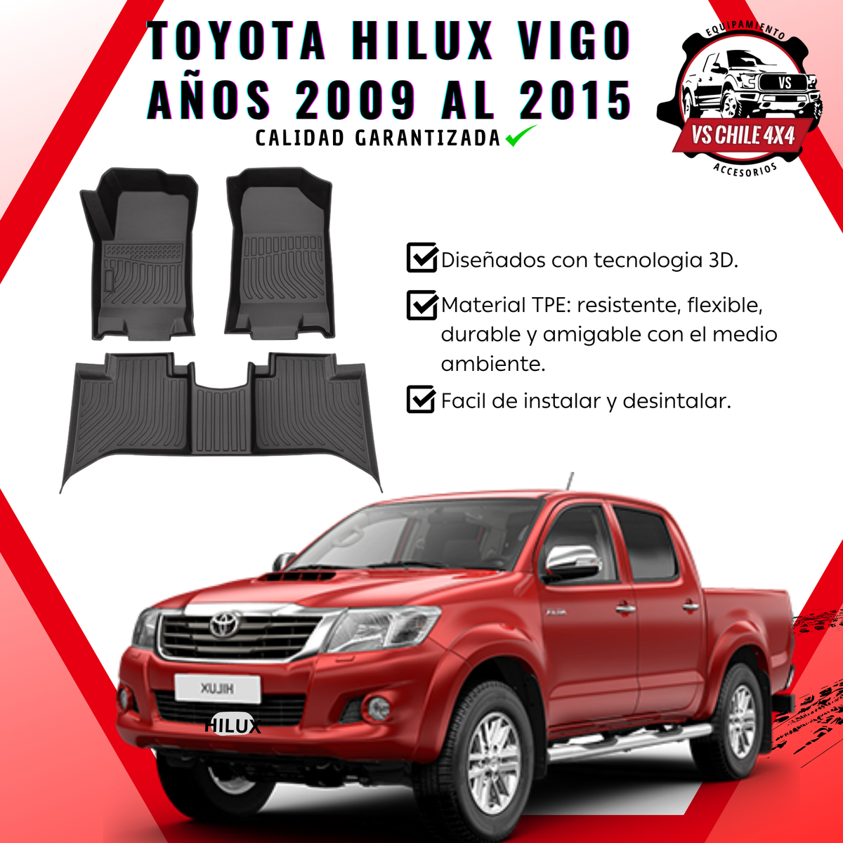 PISOS CALCE PERFECTO TOYOTA HILUX VIGO 2009 AL 2015