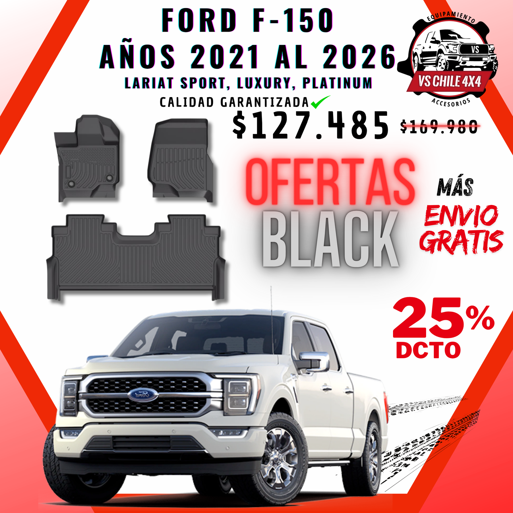 Pisos Calce Perfecto Ford F150 2021 al 2026 (LARIAT SPORT, LUXURY, PLATINUM)