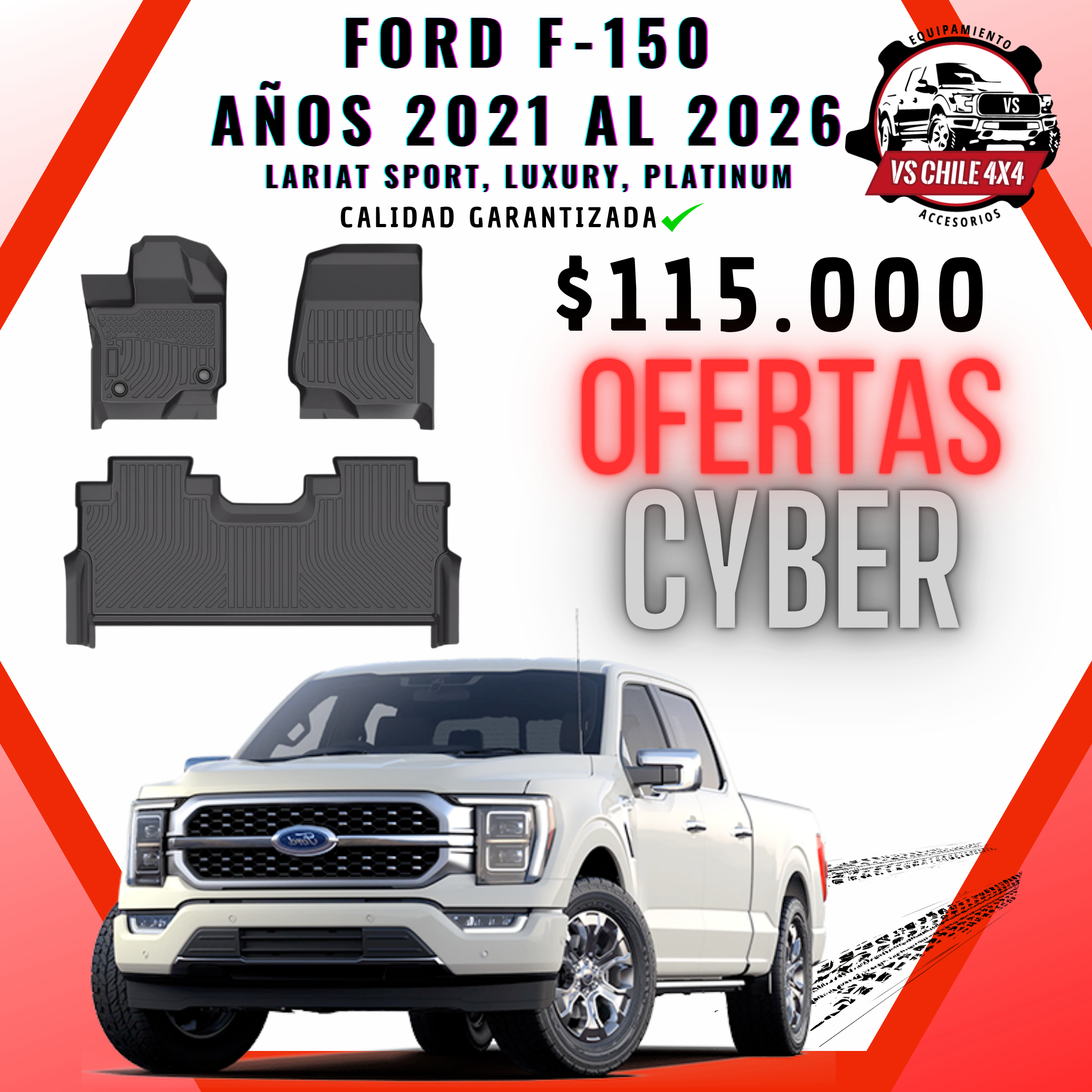 Pisos Calce Perfecto Ford F150 2021 al 2026 (LARIAT SPORT, LUXURY, PLATINUM)