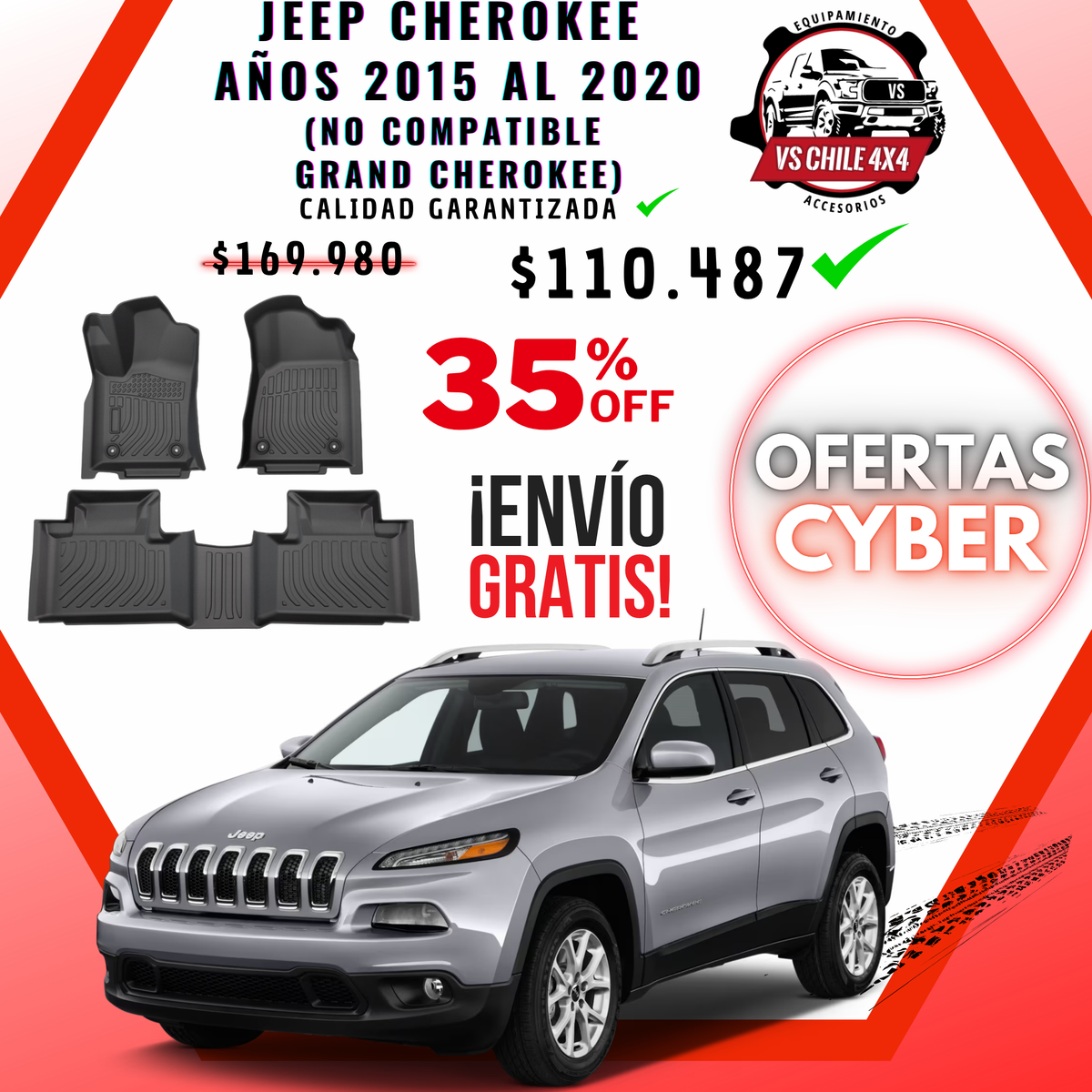 Pisos Calce Perfecto JEEP CHEROKEE años 2015 al 2020 NO COMPATIBLE PARA GRAND CHEROKEE