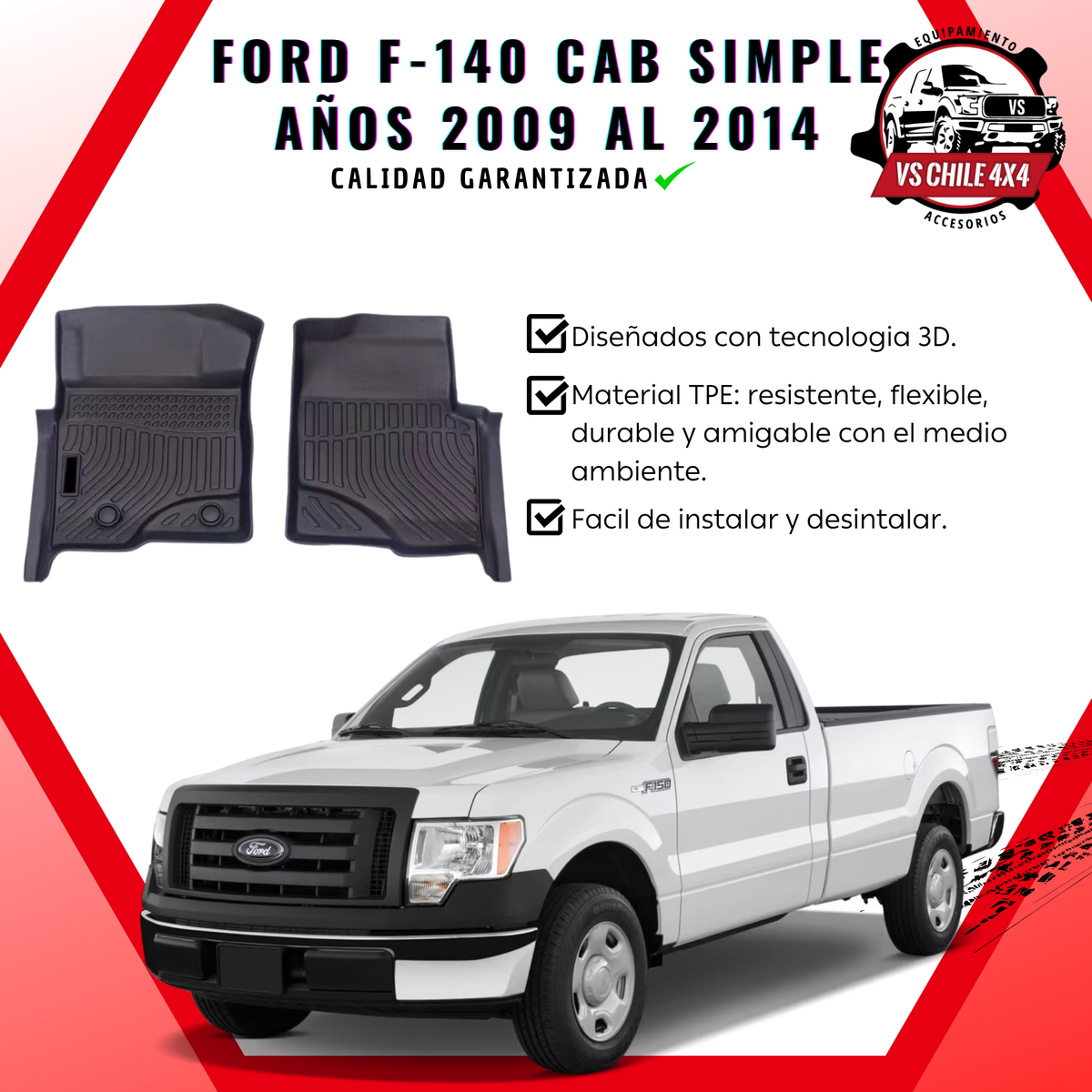 Pisos Calce Perfecto Ford F150 cabina simple  2009 - 2014