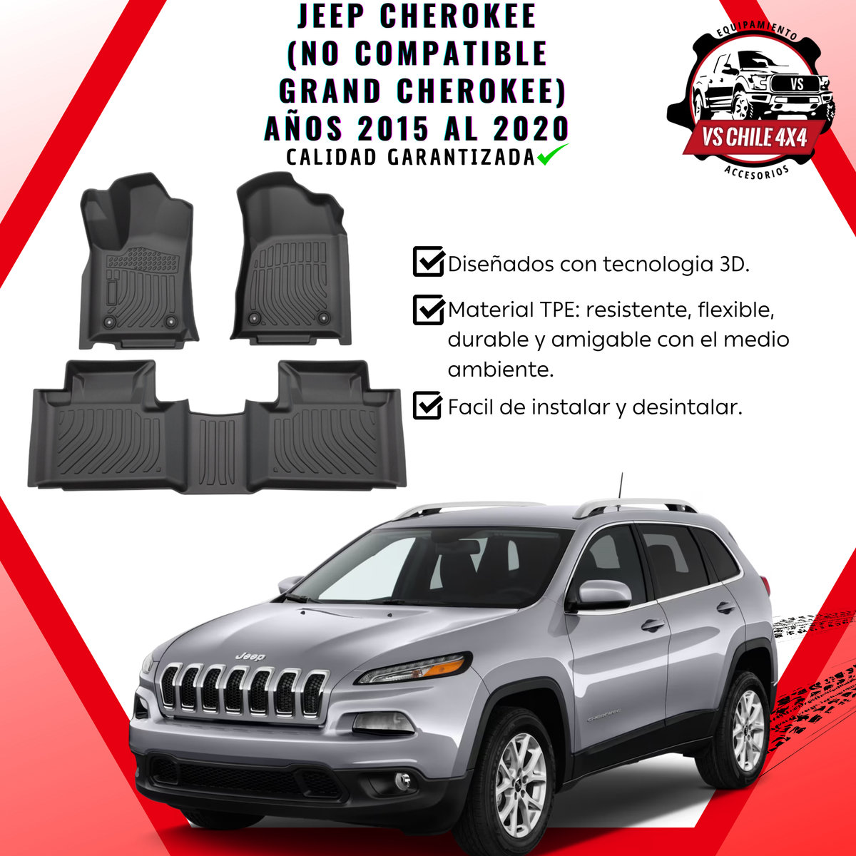 Pisos Calce Perfecto JEEP CHEROKEE años 2015 al 2020 NO COMPATIBLE PARA GRAND CHEROKEE