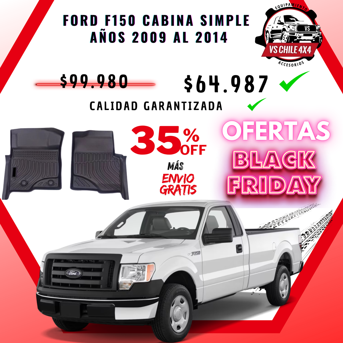 Pisos Calce Perfecto Ford F150 cabina simple  2009 - 2014